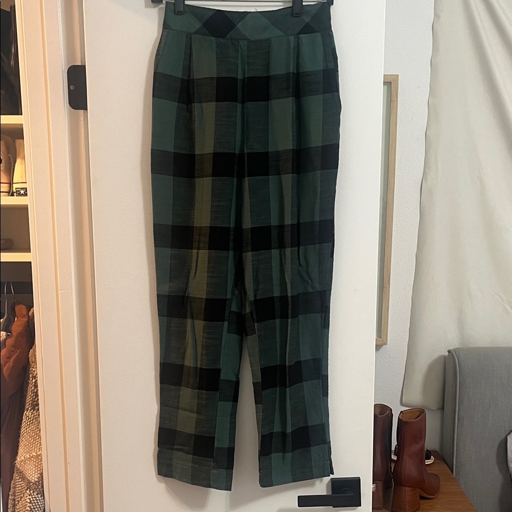 Free People Green and Black Plaid Cropped Pants